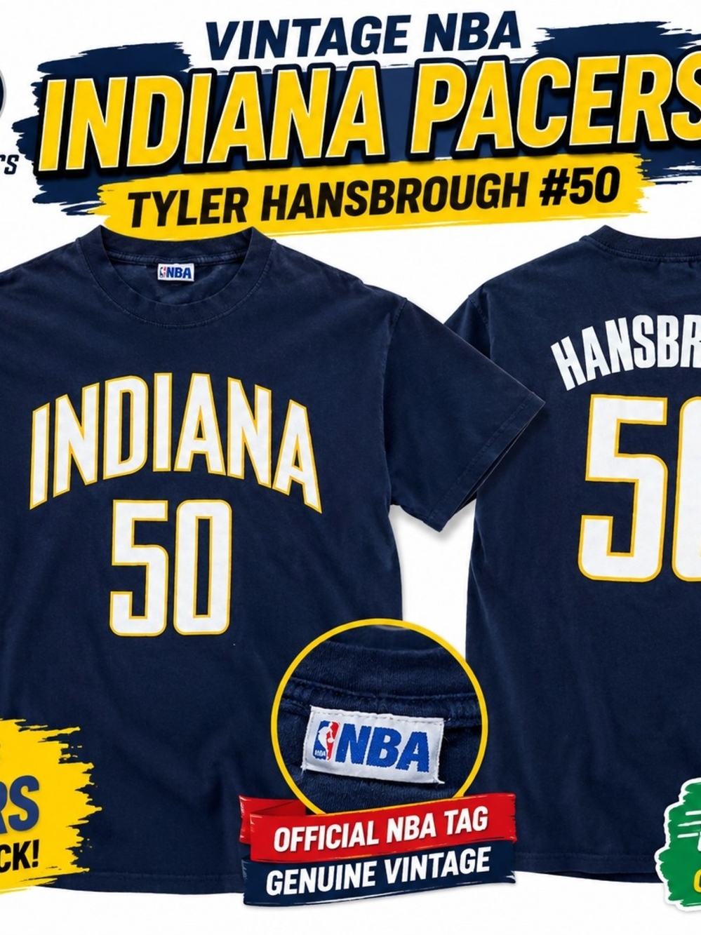 Vintage NBA Indiana Pacers Tyler Hansbrough #50 T-Shirt Men's Small Basketball